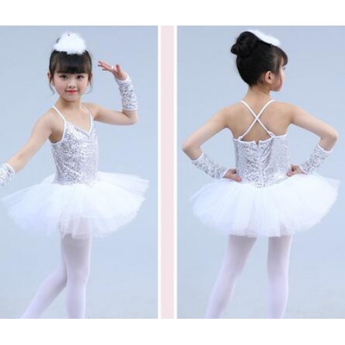 Girls jazz modern dance ballet dresses silver pink chorus choral stage performance costumes dress